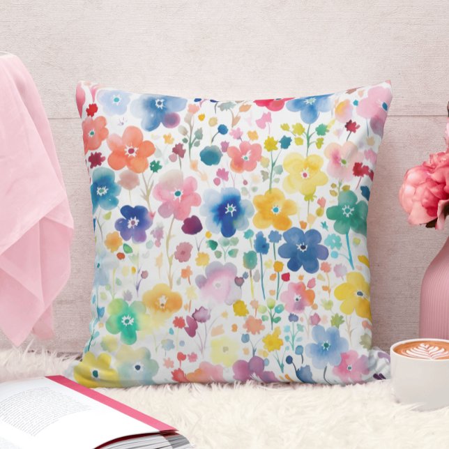 Colourful Watercolor Wildflower Pattern Cushion (Creator Uploaded)