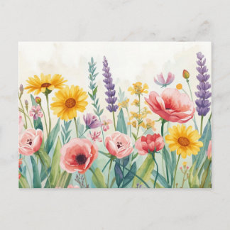Colourful Watercolor Wildflower Postcard