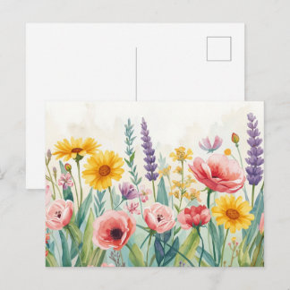 Colourful Watercolor Wildflower Postcard