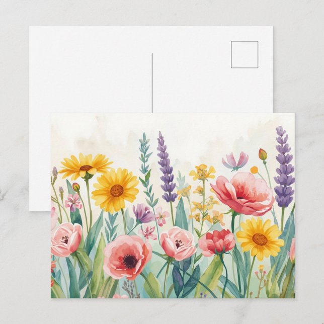 Colourful Watercolor Wildflower Postcard  (Front/Back)