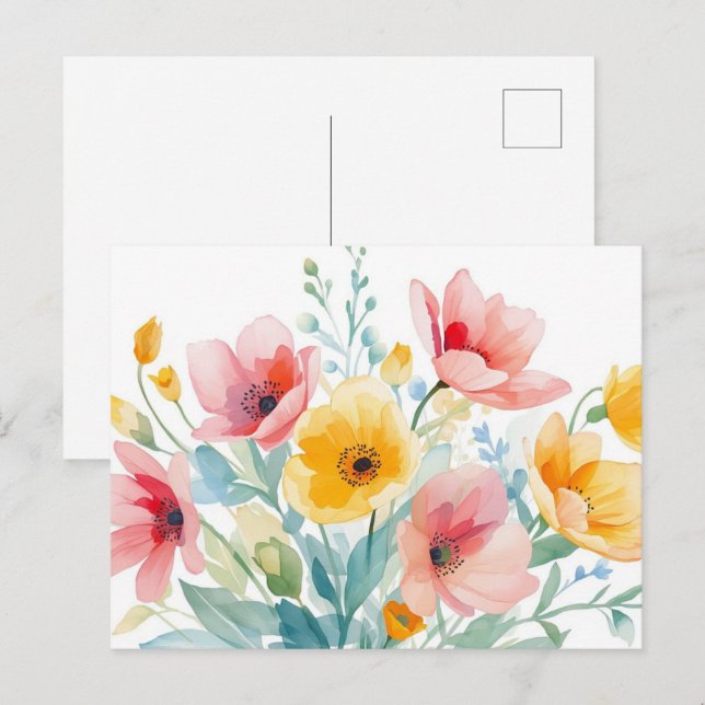 Colourful Watercolor Wildflower Postcard  (Front/Back)