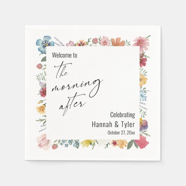 Colourful Watercolor Wildflower The Morning After Napkin (Front)