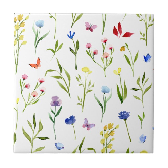 Colourful Watercolor Wildflower Tile (Front)