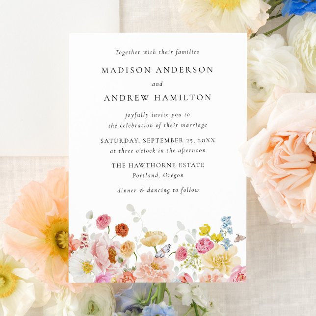 Colourful Watercolor Wildflower Wedding Invitation (Creator Uploaded)