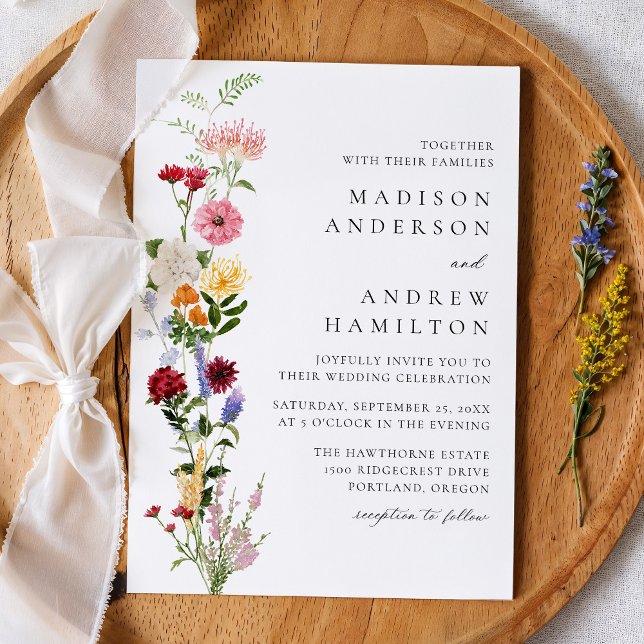 Colourful Watercolor Wildflower Wedding Invitation (Creator Uploaded)