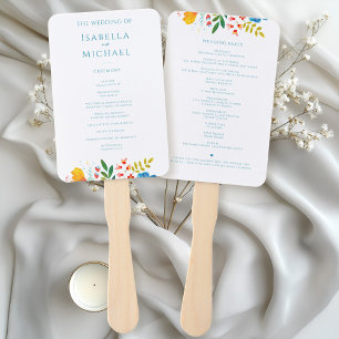 Colourful Watercolor Wildflower Wedding Program Hand Fan