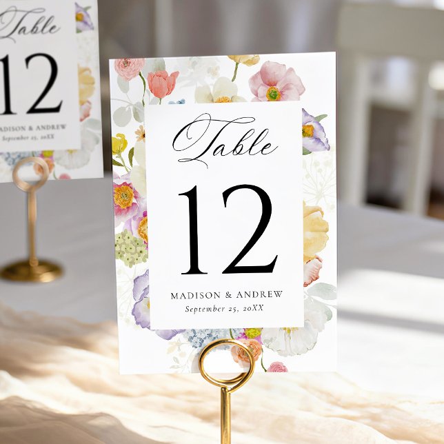 Colourful Watercolor Wildflower Wedding Table Number (Creator Uploaded)
