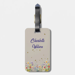 Colourful Watercolor Wildflower with Butterfly Luggage Tag