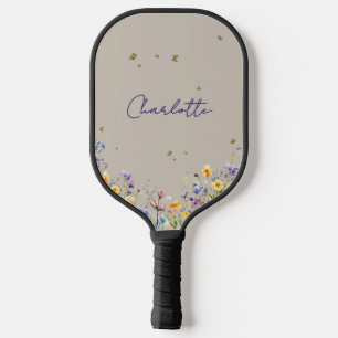 Colourful Watercolor Wildflower with Butterfly Pickleball Paddle
