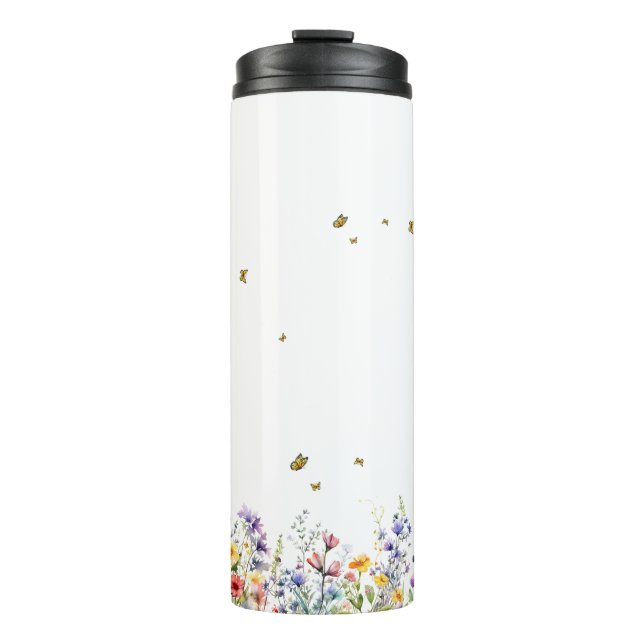 Colourful Watercolor Wildflower with Butterfly Thermal Tumbler (Front)