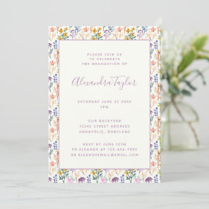 Colourful Watercolor Wildflowers Graduation Party Invitation