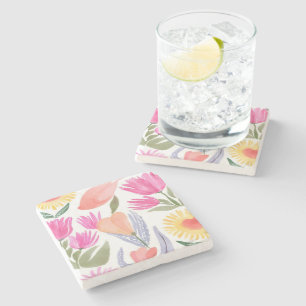 Colourful Watercolor Wildflowers Hand Painted Stone Coaster