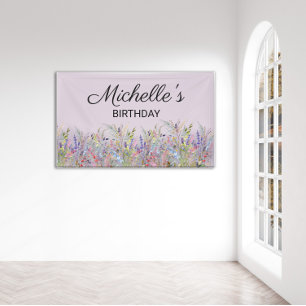 Colourful Watercolor Wildflowers Purple Birthday  Banner