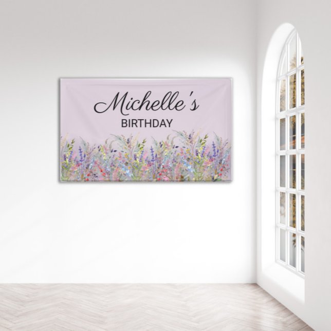Colourful Watercolor Wildflowers Purple Birthday  Banner (Creator Uploaded)