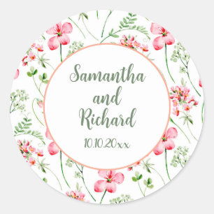 Colourful Watercolor Wildflowers Wedding Classic Round Sticker