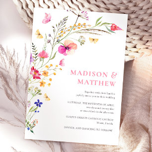Colourful Watercolor Wildflowers Wedding Invitatio Invitation