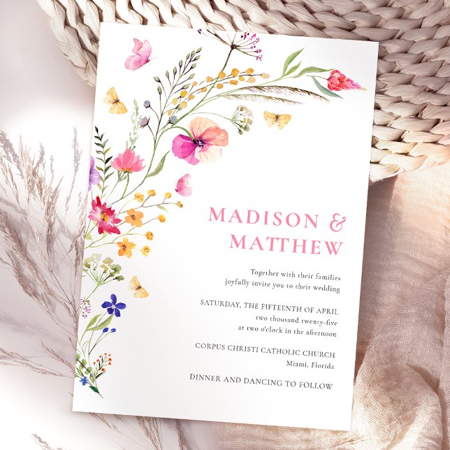 Colourful Watercolor Wildflowers Wedding Invitatio Invitation (Creator Uploaded)