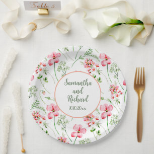 Colourful Watercolor Wildflowers Wedding Paper Plate
