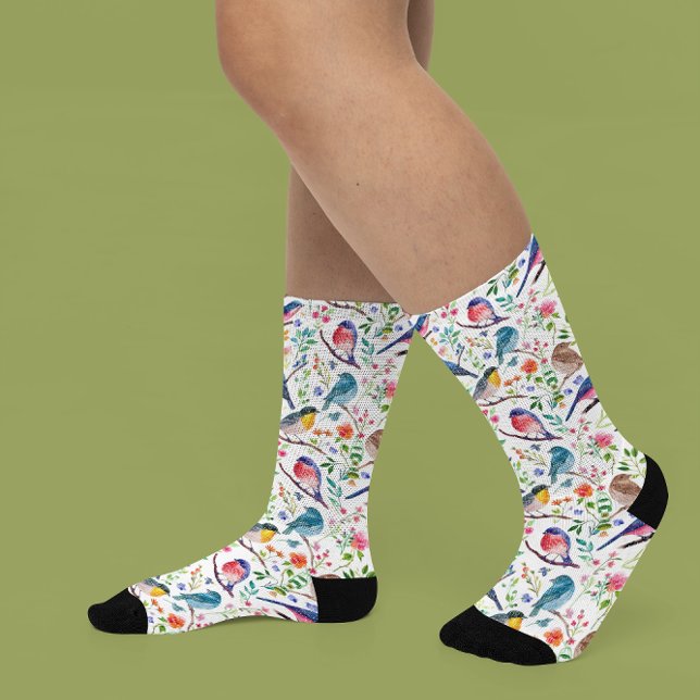 Colourful watercolors birds and flowers pattern socks (Creator Uploaded)