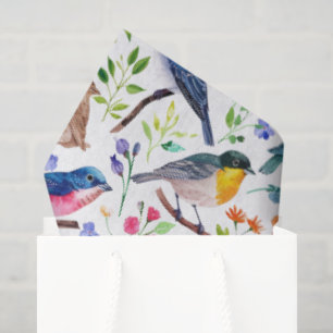 Colourful watercolors birds and flowers pattern tissue paper