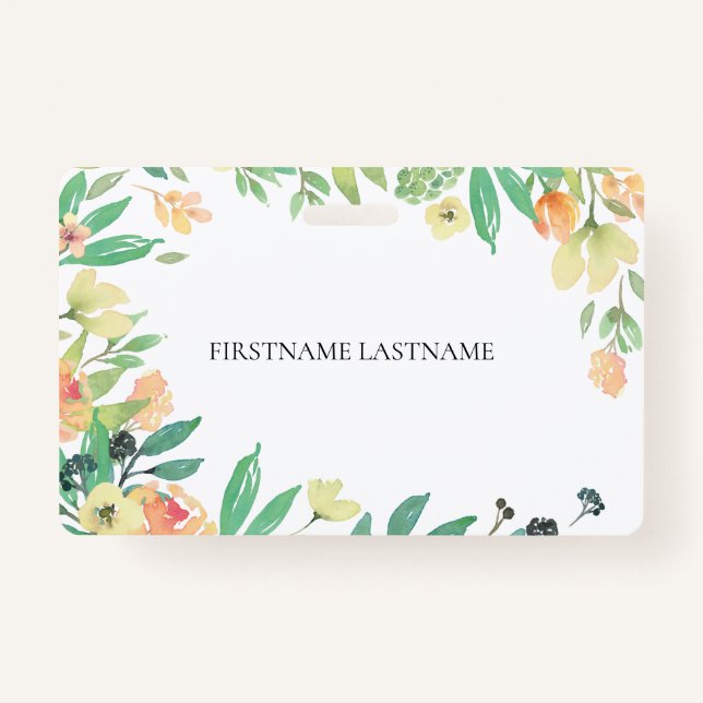 Colourful Watercolors Flowers Frame ID Badge (Front)