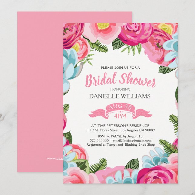 Colourful Watercolors Flowers Frame Invitation (Front/Back)