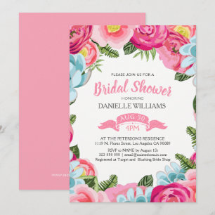 Colourful Watercolors Flowers Frame Invitation