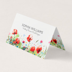 Colourful Watercolors Flowers & Red Poppies Business Card