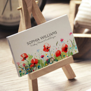Colourful Watercolors Flowers & Red Poppies Business Card