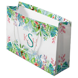 Colourful Watercolors Tropical Flowers & Leafs Large Gift Bag