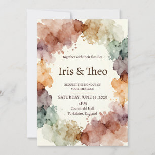 Colourful Watercolour Ink Splash Bohemian Wedding  Invitation