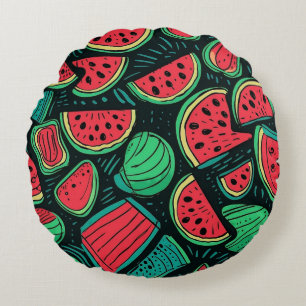 Colourful Watermelon Slice Seamless Pattern Round Cushion