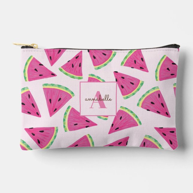 Colourful watermelon slices monogram accessory pouch (Front)