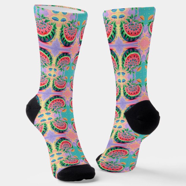 Colourful watermelon socks (Angled)
