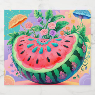 Colourful watermelon sparkling wine label