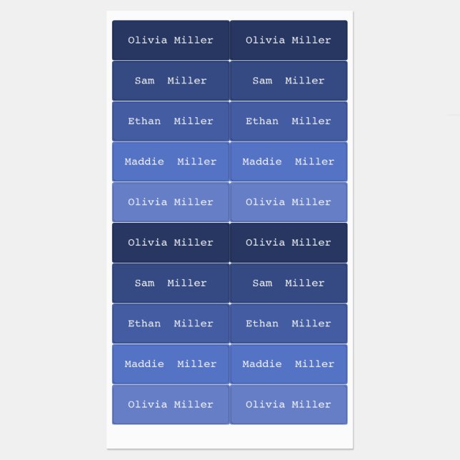 Colourful waterproof name labels for school daycar (Sheet)