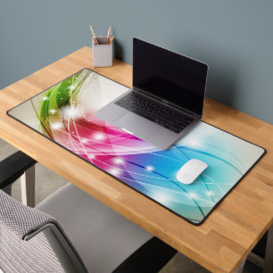 Colourful Waves Beige Background Desk Mat