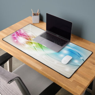 Colourful Waves Beige Background Desk Mat