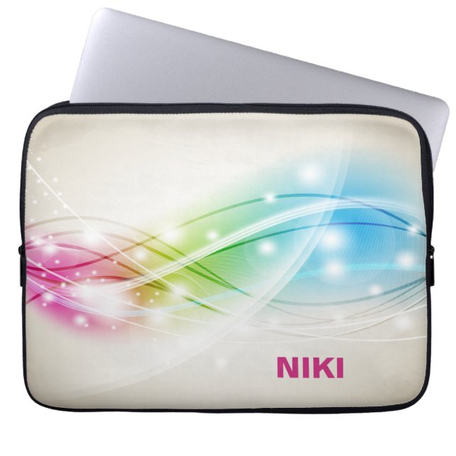 Colourful Waves Beige Background Monogram Laptop Sleeve (Front)