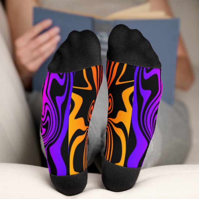 Colourful Waves Black Socks - Choose Colours (Bottom)