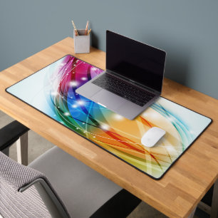 Colourful Waves Blue Background Desk Mat
