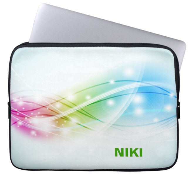 Colourful Waves Blue Background Monogram Laptop Sleeve (Front)