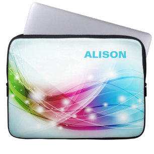 Colourful Waves Blue Background Monogram Laptop Sleeve