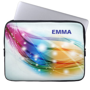Colourful Waves Blue Background Monogram Laptop Sleeve
