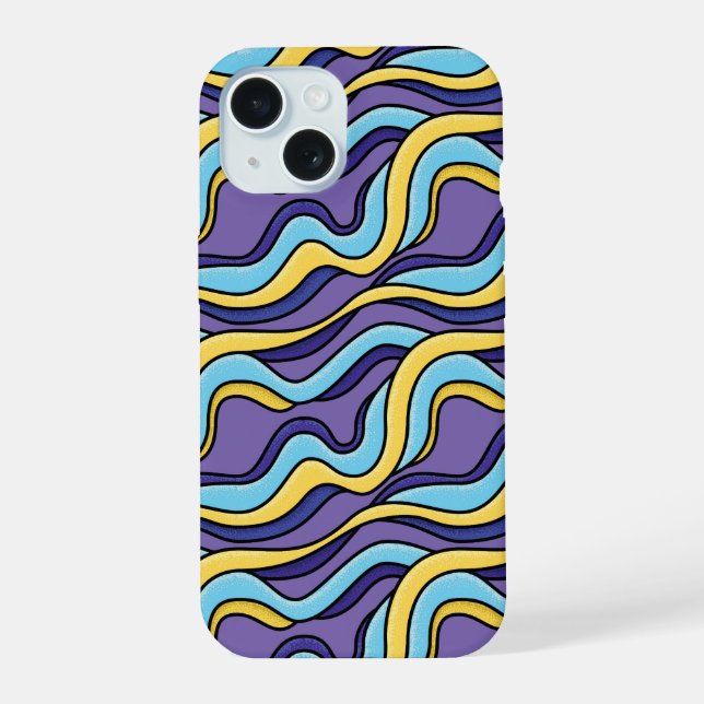Colourful Waves Funky Retro Modern Pattern iPhone 15 Case (Back)