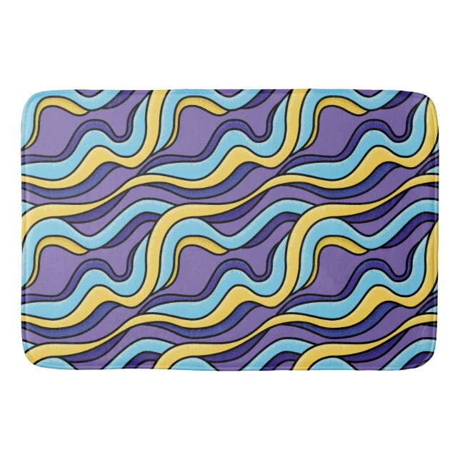 Colourful Waves Pattern Funky Retro Modern Abstrac Bath Mat (Front)