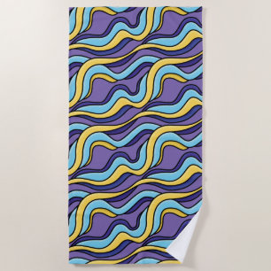 Colourful Waves Pattern Funky Retro Modern Abstrac Beach Towel