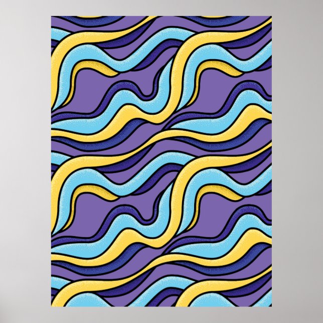 Colourful Waves Pattern Funky Retro Modern Abstrac Poster (Front)
