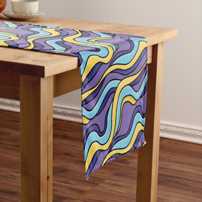 Colourful Waves Pattern Funky Retro Modern Abstrac Short Table Runner (In Situ)