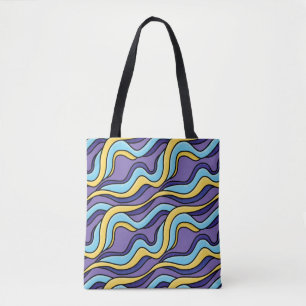Colourful Waves Pattern Funky Retro Modern Abstrac Tote Bag